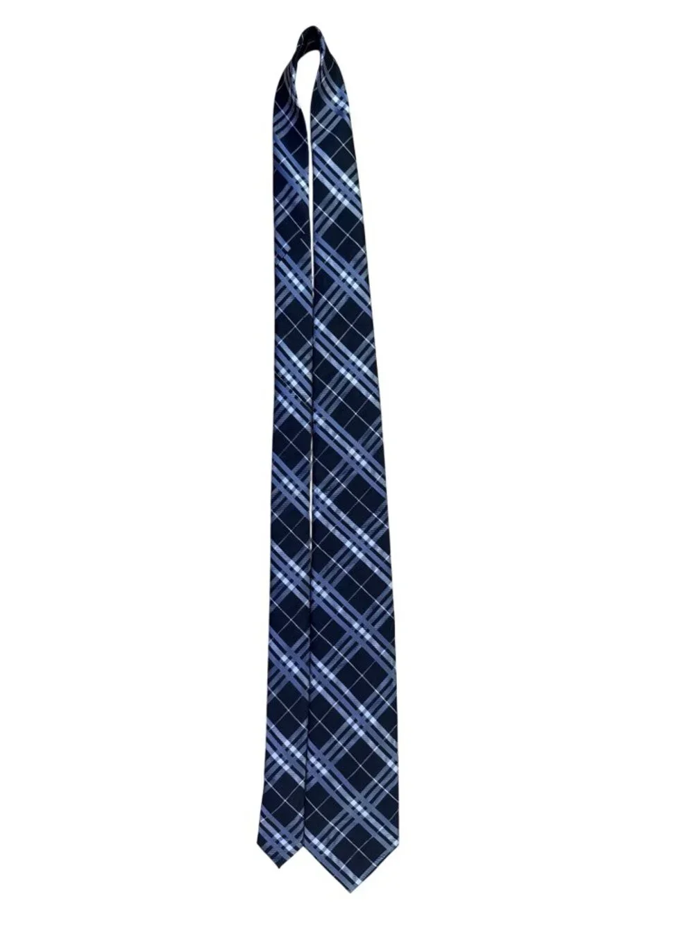 Saddlebred Mens Navy & Blue Plaid Silk Blend Necktie Classic Pattern Formal Wear